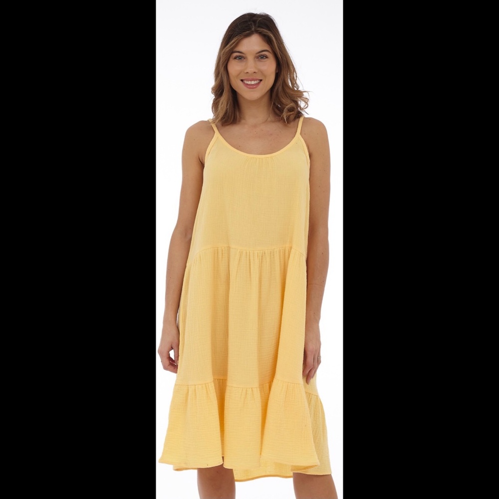 🌟Yellow Tiered Bubble Gauze Dress